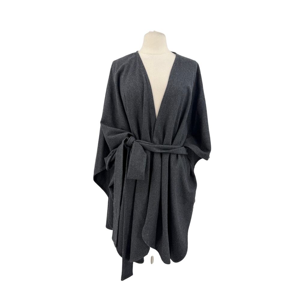 Vintage Texas Body Hangings Womens Wool Shawl Poncho Gray Belted Western Regency